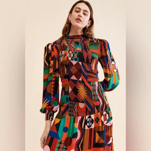 Farm Rio Tropical Smocked Midi Dress - Picture 4 of 6